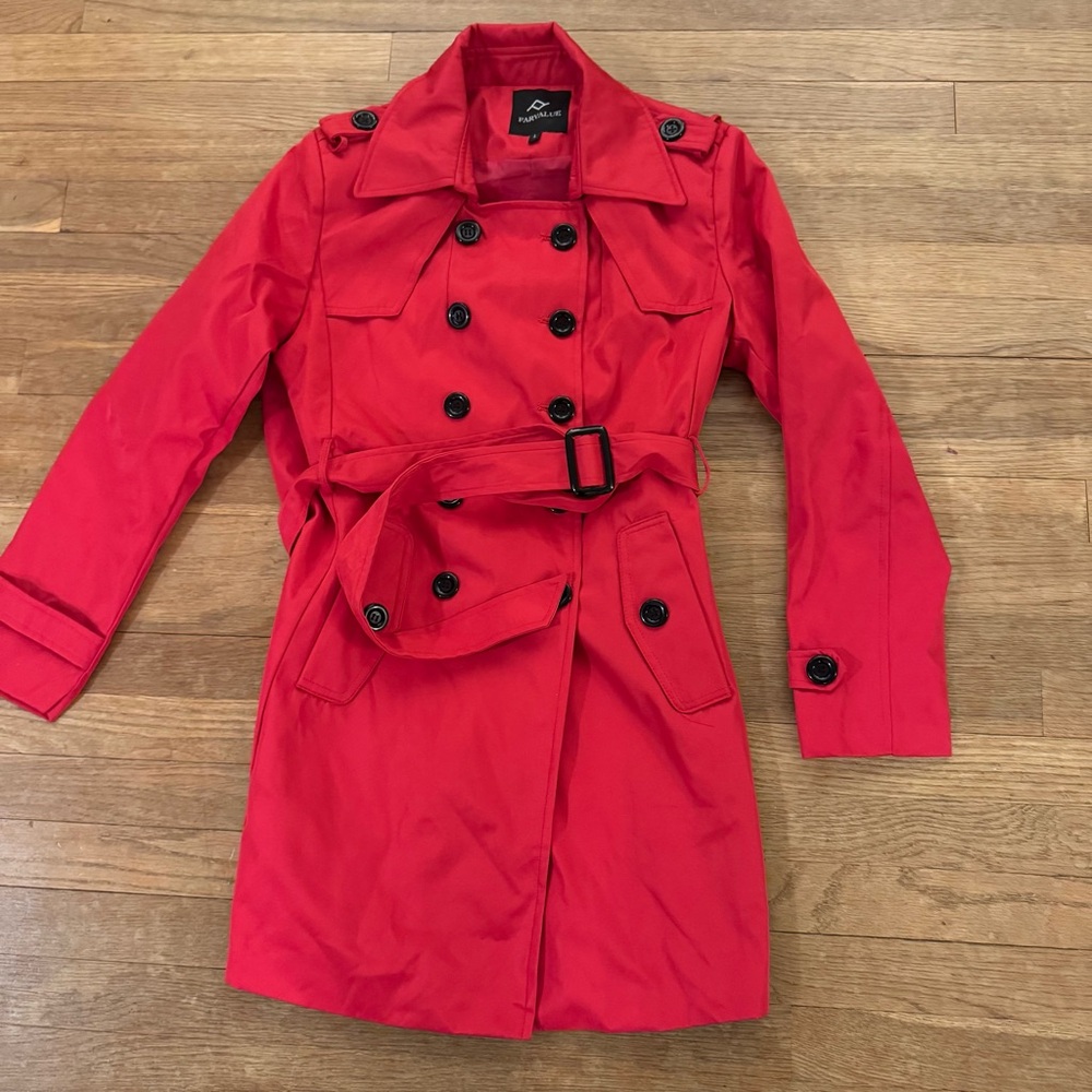 FARVALUE Trench Coat Water Resistant Windbreaker Belted Lapel Overcoat Sz L
 b51